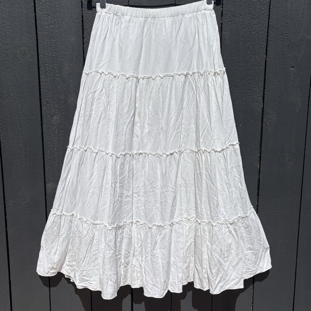 Brandy Melville Boho Cottage Tier Ruffle Maxi Full Skirt One Size Romantic White